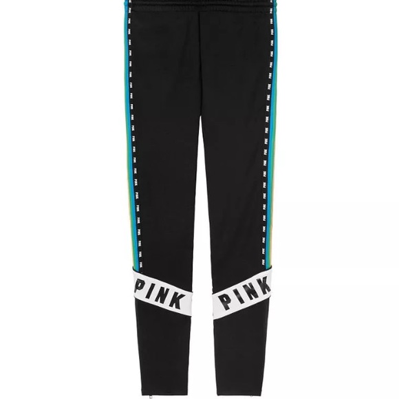 VS Pink Rainbow Stripe Black Skinny Track Pant - Picture 2 of 6